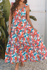 Floral Ruffled Strap V Neck Maxi Dress Floral OutfitFlow