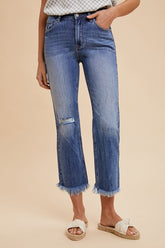 Annie Wear Distressed Raw Hem Straight Leg Cropped Jeans Medium OutfitFlow