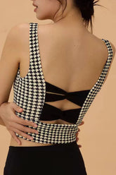 Crisscross Back Houndstooth Active Bra Plaid OutfitFlow