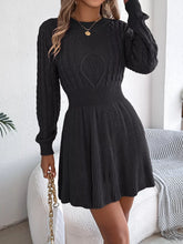 Cable Knit Long Sleeve Sweater Dress Black OutfitFlow