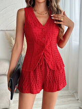 Button-Front Vest and Shorts Set Red OutfitFlow