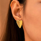 Stainless Steel Heart Leaf Stud Earring Gold One Size OutfitFlow