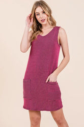 BOMBOM Rib Knit Tank Dress BLACK-FUCHSIA OutfitFlow