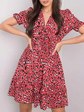 Leopard Print Tie Front Short Sleeve Mini Dress Strawberry OutfitFlow