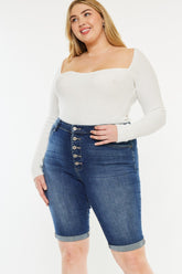 Kancan Full Size Cat's Whiskers Button Fly Denim Shorts Medium OutfitFlow