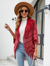 Fringe Detail Open Front Poncho Wine One Size OutfitFlow