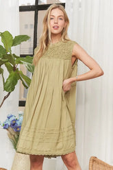 ADORA Loose Textured Babydoll Dress OLIVE GREY OutfitFlow