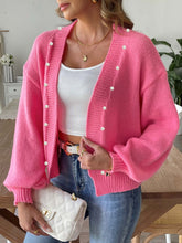 Pearl Open Front Long Sleeve Cardigan Fuchsia Pink OutfitFlow