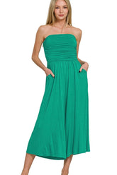 Zenana Double Layered Strapless Tube Top Jumpsuit K GREEN OutfitFlow