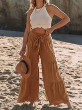 Tied Ruched Wide Leg Pants Caramel OutfitFlow