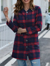 Plus Size Plaid Button-Down Longline Shirt Scarlet OutfitFlow