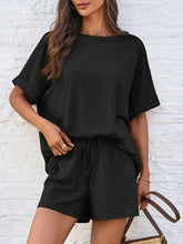 Round Neck Short Sleeve Top and Shorts Set Black OutfitFlow