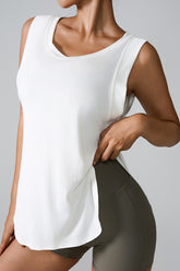 Slit Round Neck Active Tank White OutfitFlow