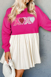XOXO Sequin Heart Long Sleeve Dress Hot Pink OutfitFlow