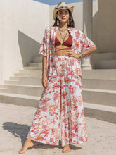 Printed Open Front Half Sleeve Top and Pants Set Blush Pink OutfitFlow