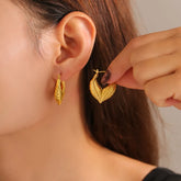 Titanium Steel Leaf Shape Earrings Gold One Size OutfitFlow