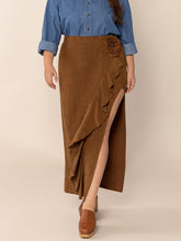 Plus Size Ruffled Slit High Rise Skirt Brown OutfitFlow