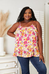 Double Take Floral Scoop Neck Ruffle Hem Cami Floral OutfitFlow