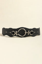 PU Leather Zinc Alloy Buckle Belt Black One Size OutfitFlow