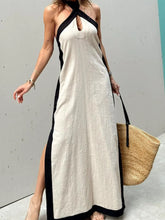 Contrast Halter Sleeveless Maxi Dress Apricot OutfitFlow