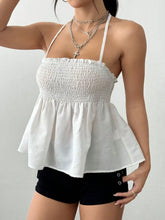 Smocked Frill Halter Neck Cami White OutfitFlow