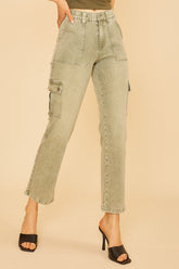 Annie Wear Straight Leg Jeans with Cargo Pockets Sage OutfitFlow