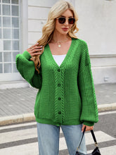 Button Up Long Sleeve Cardigan Green OutfitFlow