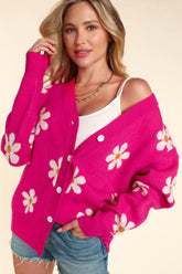 Haptics Full Size Daisy Floral Button Down Long Sleeve Cardigan Fuchsia OutfitFlow