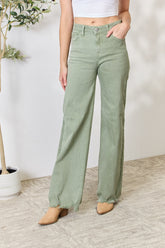 RISEN Full Size Raw Hem Wide-Leg Jeans Sage OutfitFlow