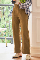 Half Elastic Waist Straight Pants Caramel OutfitFlow