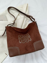 Suede Patch Adjustable Strap Tote Bag Dark Brown One Size OutfitFlow