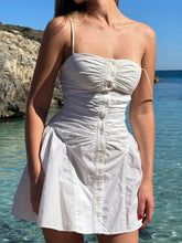 Ruched Button-Front Summer Dress White OutfitFlow