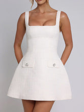 Devine Square Neck Wide Strap Mini Dress White OutfitFlow