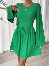 Round Neck Flare Sleeve Mini Dress Green OutfitFlow