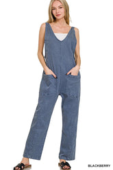 Zenana Casual Adjustable Strap Baggy Jumpsuit With Pocket BLACKBERRY OutfitFlow