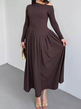 Ruched One Shoulder Long Sleeve Dress Brown OutfitFlow
