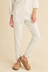 Aemi + Co Elastic Waist Joggers with Pockets Cream OutfitFlow
