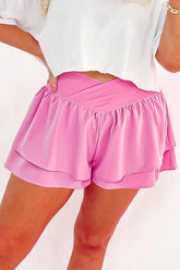 Ruffled Layered Asymmetrical Waist Shorts Pink OutfitFlow
