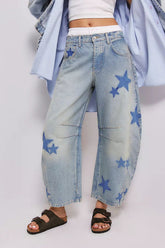Contrast Star Wide Leg Jeans Light OutfitFlow