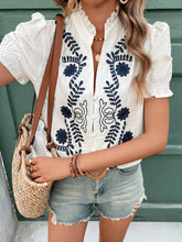 Embroidered Puff Sleeve Blouse White OutfitFlow
