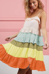 BiBi Color Blocked Tiered Dress CREAM MINT BAN ORAN OutfitFlow