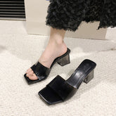 Open Toe Block Heel Sandals Black OutfitFlow