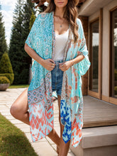 Printed Open Front Cover-Up Light Blue One Size OutfitFlow