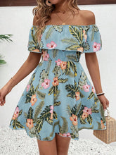 Printed Off Shoulder Mini Dress Light Blue OutfitFlow