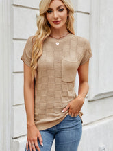 Round Neck Short Sleeve Knit Top Tan OutfitFlow