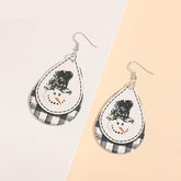 Snowman PU Leather Dangle Earrings Black One Size OutfitFlow