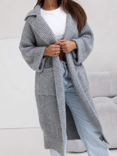 Pocketed Collared Neck Dropped Shoulder Cardigan Gray One Size OutfitFlow