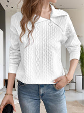 Oblique Zipper Collared Neck Long Sleeve Sweatshirt White OutfitFlow