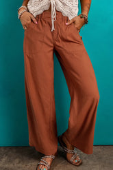 Wide Leg Pants with Pockets Caramel OutfitFlow