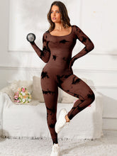Scoop Neck Long Sleeve Active Jumpsuit Dark Brown OutfitFlow
